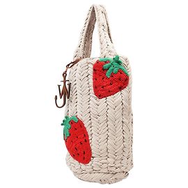 JW Anderson Strawberry Knitted Shopper in Beige Canvas White