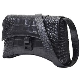 Balenciaga Treize Shoulder Bag in Black Crocodile Embossed Leather Black