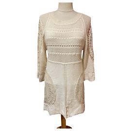 Chloé Vestido de renda e algodão creme 36 Creme