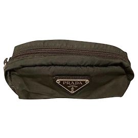 Prada Clutch Bag Brown Cloth Brown