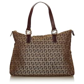 Fendi-Fendi Brown Zucchino Canvas Tote Bag-Brown