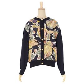 Salvatore Ferragamo Cardigan Strick Langarm Botanisches Muster Damen Schwarz Größe S Schwarz