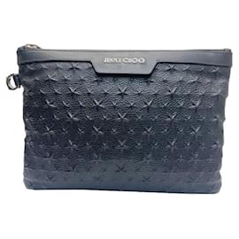 Jimmy Choo-[Used] Jimmy Choo JIMMY CHOO Star Clutch Bag Second Bag Pouch Multi-Case Leather Black Embossed Men's Women's-Black