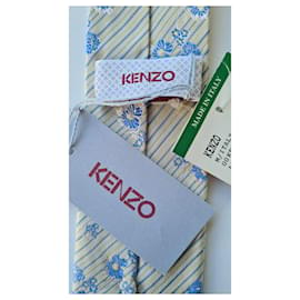 Kenzo-NOVO 100% gravata de seda da Kenzo-Azul,Bege,Amarelo