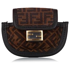Fendi-Fendi Brown Zucca Pico Baguette Suede Charm-Brown