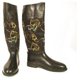 Botas de chuva Ralph Lauren de tecido de borracha e couro com sola de trilha 11-11,5 Multicor