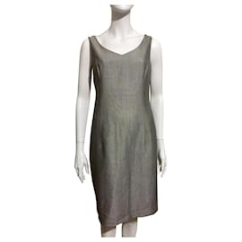 Escada-Impresionante vestido de lana de seda gris-Gris