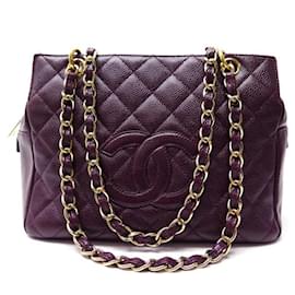 Chanel-CHANEL SHOPPING BAG IN BURGUNDY CAVIAR LEATHER LEATHER HANDBAG-Dark red