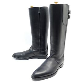JOHN LOBB SAPATOS BELVOIR BOTAS DE EQUITAÇÃO 6.5 40.5 COURO PRETO + CAIXA DE BOTAS Preto