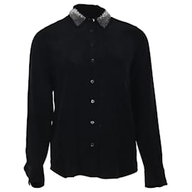 Equipment Bluse mit Perlenkragen aus schwarzer Seide Schwarz