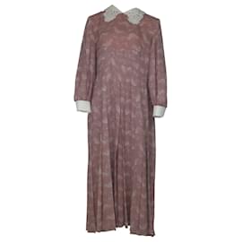 Fendi-Robe Fendi à col en dentelle et imprimé cachemire en soie rose-Rose