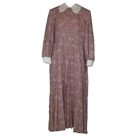 Fendi-Robe Fendi à col en dentelle et imprimé cachemire en soie rose-Rose