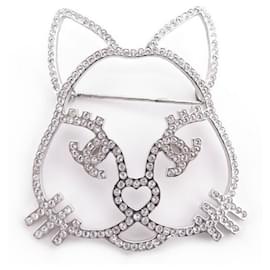 Chanel-NUEVO BROCHE CHANEL CHAT CHOUPETTE PLATA STRASS + CAJA DE COLECCIONISTA NUEVO BROCHE-Plata