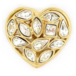 NUEVO BROCHE VINTAGE YVES SAINT LAURENT PINS CORAZÓN STRASS METAL ORO NUEVO BROCHE Dorado