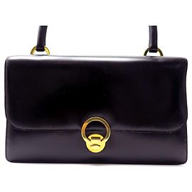 Hermès VINTAGE HERMES RING CIRCA HANDTASCHE 1970 Black Box Lederhandtasche Schwarz