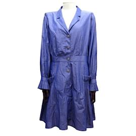 Chanel-CHANEL DRESS LONG SLEEVED BLOUSE S45485 M COTTON 40 BLUE COTTON DRESS-Blue