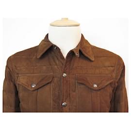 Ralph Lauren-RALPH LAUREN POLO JACKET 48 M LEATHER JACKET PADDED DOWN SHIRT COAT-Brown
