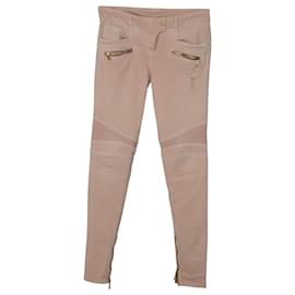 Balmain-Balmain Skinny Biker Jeans in Pink Cotton-Pink