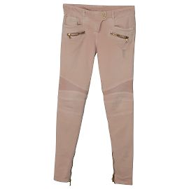 Jean Balmain Skinny Biker en Coton Rose Rose