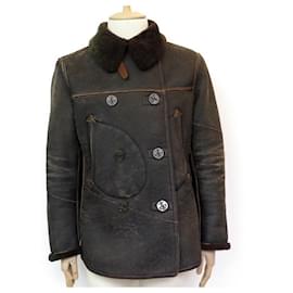 Ralph Lauren-JACKET RALPH LAUREN GAMBEL PEACOCK SHEARLING VINTAGE 48 M WOOL LEATHER COAT-Brown