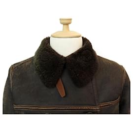 Ralph Lauren-JACKET RALPH LAUREN GAMBEL PEACOCK SHEARLING VINTAGE 48 M WOOL LEATHER COAT-Brown