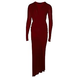 Donna Karan Robe longue asymétrique drapée en coton rouge Rouge