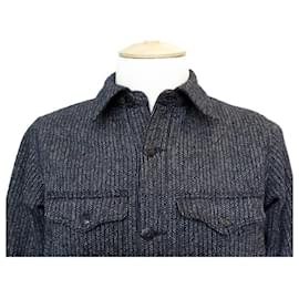Ralph Lauren-NEW lined R RALPH LAUREN COAT 48 M IN NAVY BLUE MELANGE WOOL COAT-Navy blue