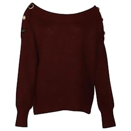 Veronica Beard-Veronica Beard Chase Off Shoulder Sweater in Burgundy Alpaca Wool-Dark red