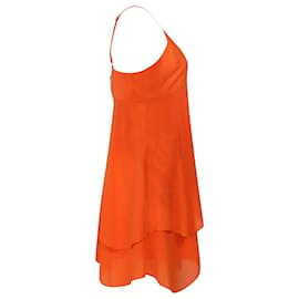 Alice + Olivia-Alice + Olivia Tiered Mini Dress in Orange Silk-Orange