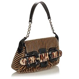 Fendi-Sac à bandoulière en velours Pequin marron Fendi-Marron,Noir