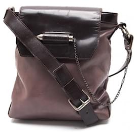 Jean Paul Gaultier-[Used] Jean Paul GAULTIER Bullet Fastener Leather Shoulder Bag Dark Brown Gray-Grey,Dark brown