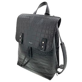 Yves Saint Laurent [Used] Yves Saint-Laurent Sack de Jules Suple Backpack Calf Leather Black Black Rucksack Crocodile Embossed Black Silvery