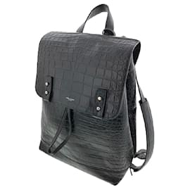 Yves Saint Laurent-[Used] Yves Saint-Laurent Sack de Jules Suple Backpack Calf Leather Black Black Rucksack Crocodile Embossed-Black,Silvery