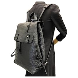 Yves Saint Laurent-[Used] Yves Saint-Laurent Sack de Jules Suple Backpack Calf Leather Black Black Rucksack Crocodile Embossed-Black,Silvery