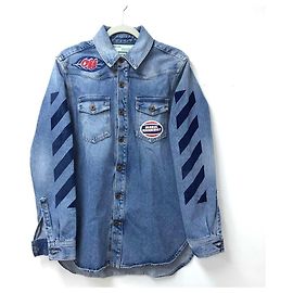 Off White [Used]  OFF-WHITE Off-white outer GLOBAL WARMING? Wappen denim jacket denim light blue men Light blue