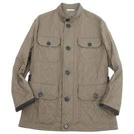 Hermès [Used]  Hermes HERMES quilted batting jacket blouson stand collar leather piping men's outer 46 (S equivalent) Khaki Khaki
