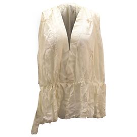 Ann Demeulemeester – Ärmellose, geraffte Bluse aus cremefarbenem Viskose Weiß Roh