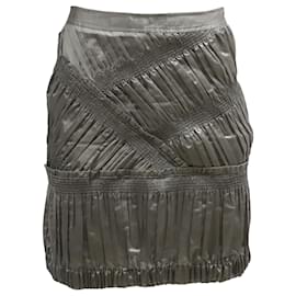 Burberry-Burberry Pleated Wrap Skirt in Silver Silk-Silvery,Metallic
