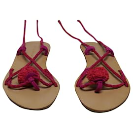 Loeffler Randall-Loeffler Randall Lace Up Pompom Sandals in Brown Leather-Brown