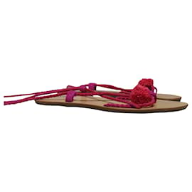 Loeffler Randall-Loeffler Randall Lace Up Pompom Sandals in Brown Leather-Brown