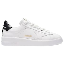 Golden Goose Deluxe Brand-Pure Star Sneakers in White and Black Leather-White