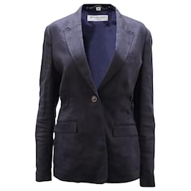 Burberry-Burberry Single-Breasted Jacket Blazer in Navy Blue Cotton-Navy blue