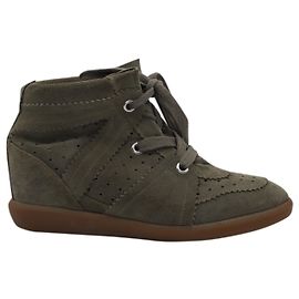 Isabel Marant Baskets à Lacets Bobby Wedge en Daim Vert Vert