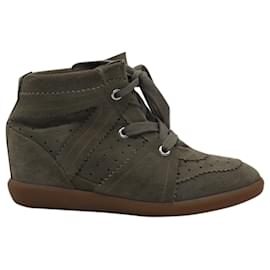 Isabel Marant-Isabel Marant Bobby Wedge Lace Up Sneakers in Green Suede-Green
