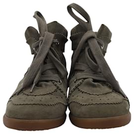 Isabel Marant-Isabel Marant Bobby Wedge Lace Up Sneakers in Green Suede-Green