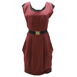 Fendi-Fendi Minirobe ceinturée en laine bordeaux-Rouge,Bordeaux