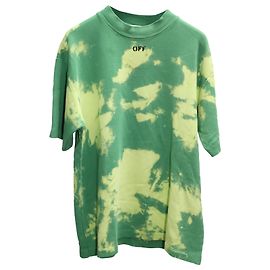 Camicia Tie Dye con stampa logo Off White in cotone verde Verde
