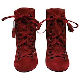 Laurence Dacade-Laurence Dacade Paddle Lace-Up Ankle Boots in Burgundy Suede-Dark red
