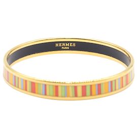 Hermès Jonc Hermes Striped Narrow en Email Multicolore Doré