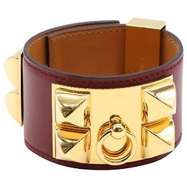 Hermès Brazalete ancho Hermes Collier de Chien en cuero burdeos Burdeos